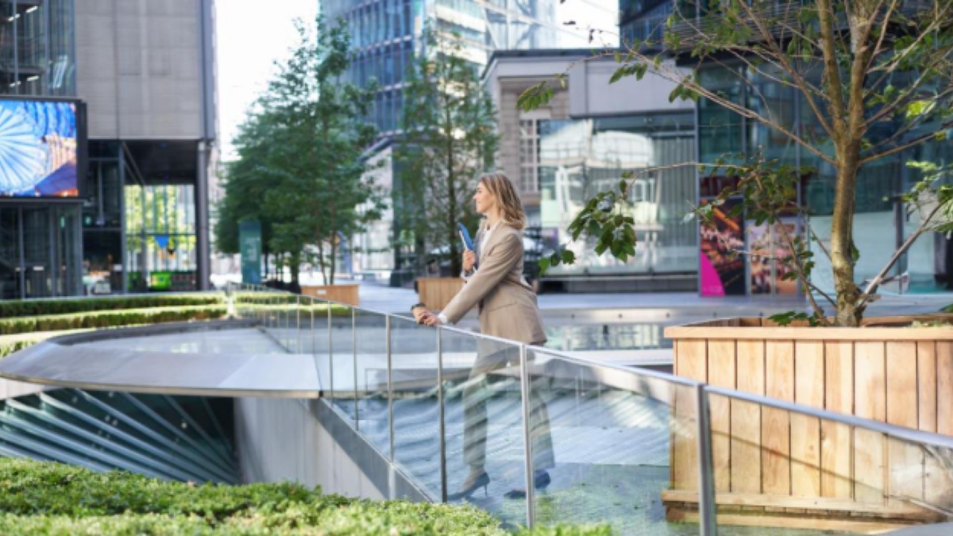 woman leaning against railing